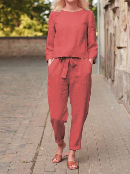 Damen Leinen-Set 2-teilig mit Oberteil und Hose