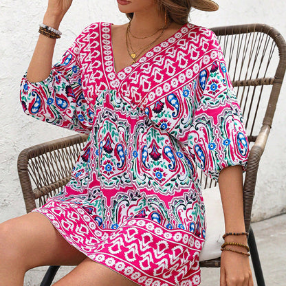 Damen Boho-Kleid Weite Ärmel Florales Muster Norvielle