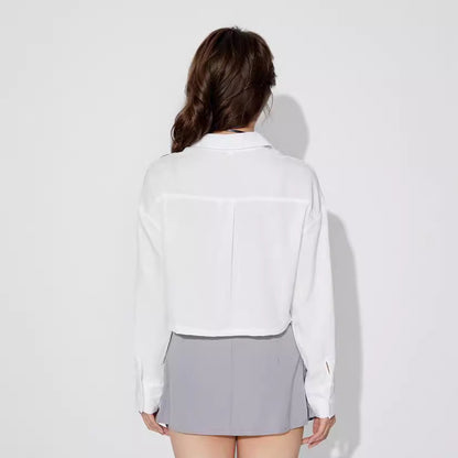 Damen Cropped Hemdbluse mit Taschen Modern