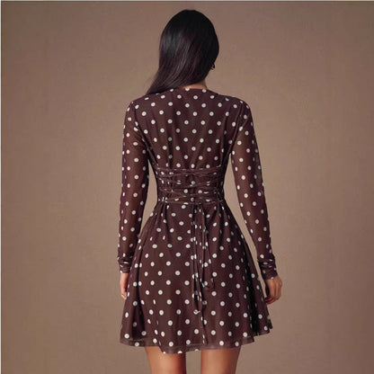 Damen Mini-Kleid Gepunktet Durchsichtige Ärmel Norvielle - Norvielle