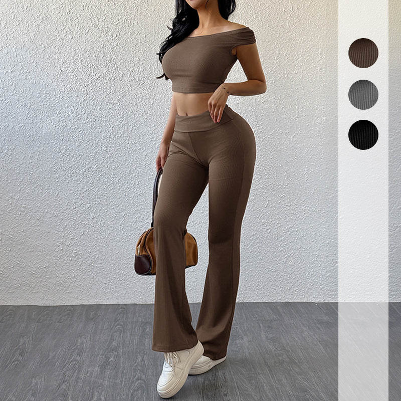 Damen Sportlicher Zweiteiler Off-Shoulder- und Schlaghose Norvielle - Norvielle