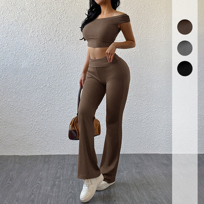 Damen Sportlicher Zweiteiler Off-Shoulder- und Schlaghose Norvielle - Norvielle