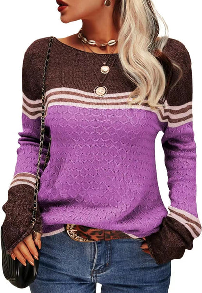 Damen Strickpullover Kontrastfarben Einzigartige Textur Norvielle