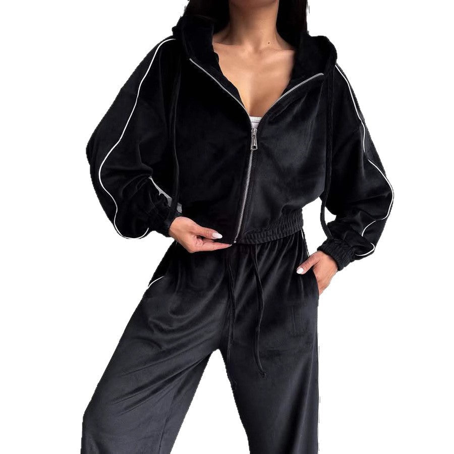 Damen Fleece-Loungewear-Set Hochkragen Kordelzug Norvielle