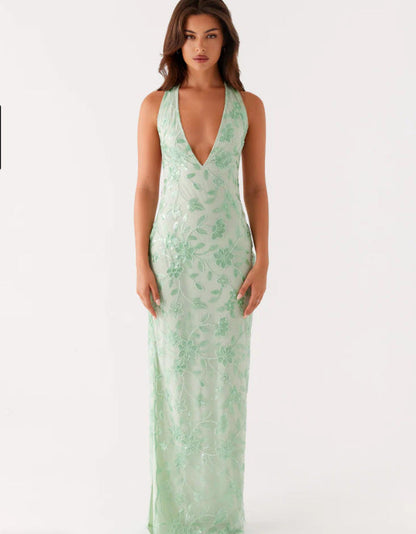 Damen Langarmkleid Spitze V-Ausschnitt Elegant Blumenmuster