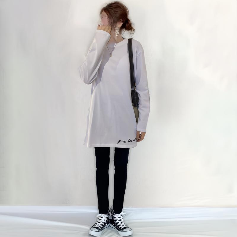 Damen Langärmliges T-Shirt Inspirierender Schriftzug Weiß