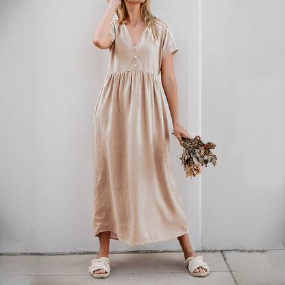 Damen Maxikleid V-Ausschnitt Dekorative Knöpfe - Norvielle