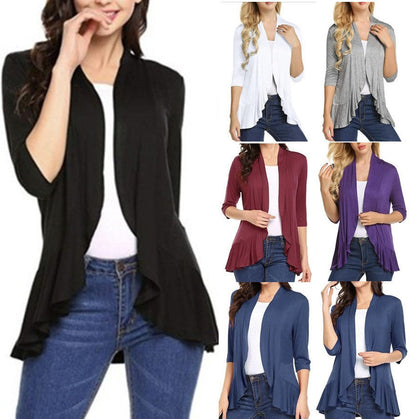 Damen Strickjacke Asymmetrisch Flatterdetails Norvielle - Norvielle
