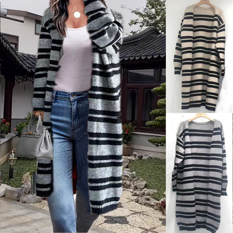Damen Grobstrick-Cardigan Breite Streifen Lässig Norvielle - Norvielle
