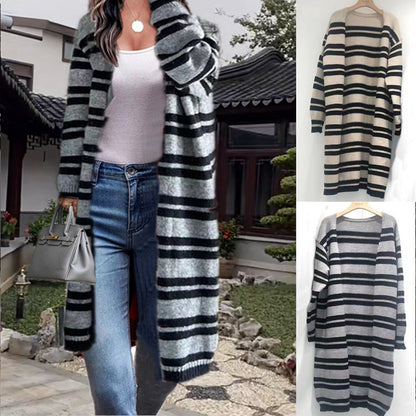 Damen Grobstrick-Cardigan Breite Streifen Lässig Norvielle - Norvielle