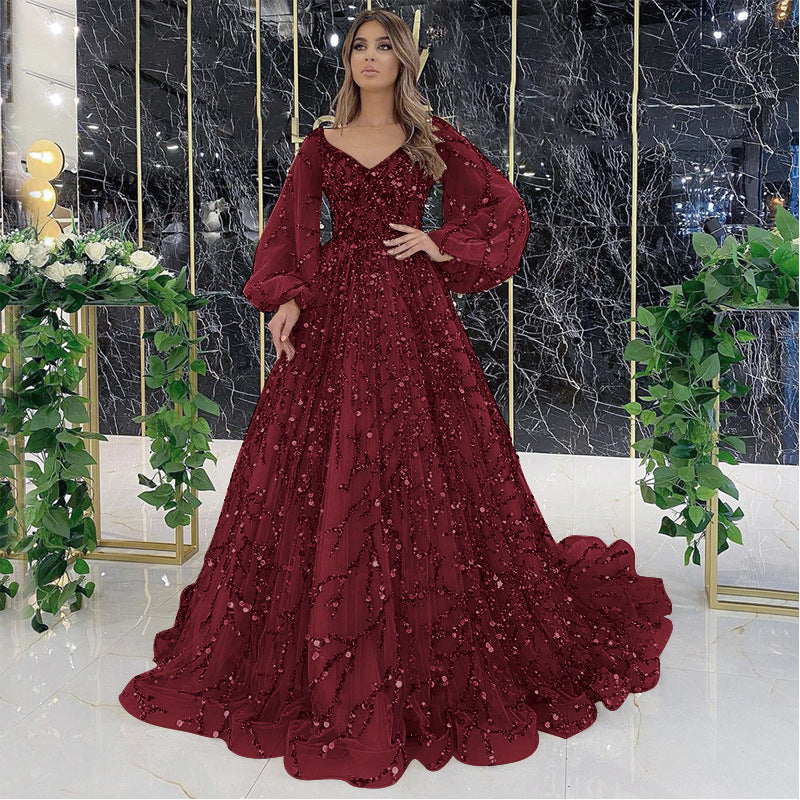 Norvielle Damen Abendkleid Lang Ärmelig