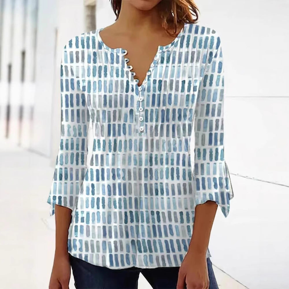 Damen Bluse Modernes Grafikdesign Knopfdetails - Norvielle