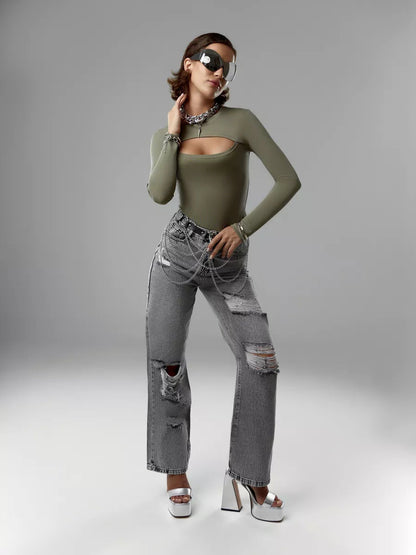 Damen Oberteil Asymmetrischer Ausschnitt Langer Arm Norvielle