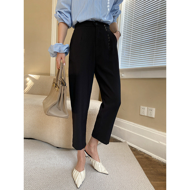 Damen Cropped-Hosen Hochtaillen-Modell mit Falten