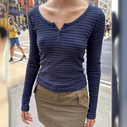 Damen Langarmshirt feine Streifen Norvielle