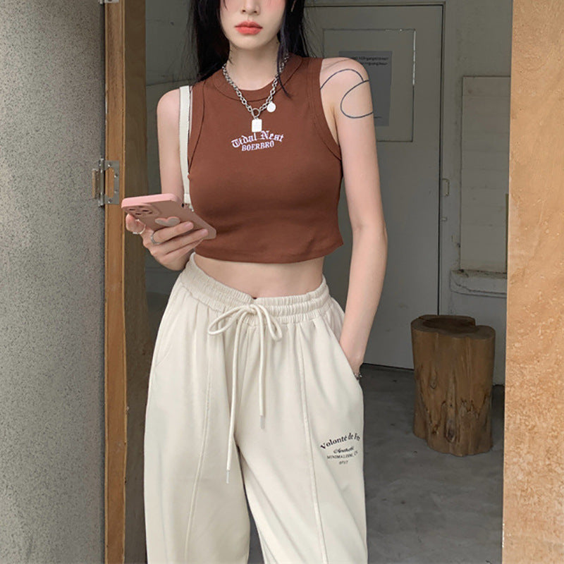 Damen Crop Hochkragen Dezent Schriftzug - Norvielle
