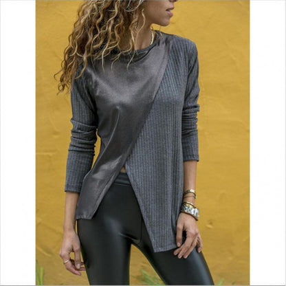 Damen Langarmoberteil Asymmetrisch Strukturiert Satin Optik