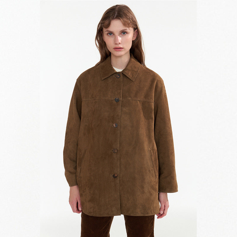 Damen Wildlederjacke Button-Verschluss