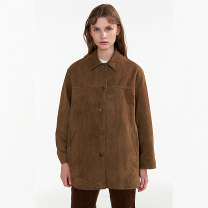 Damen Wildlederjacke Button-Verschluss