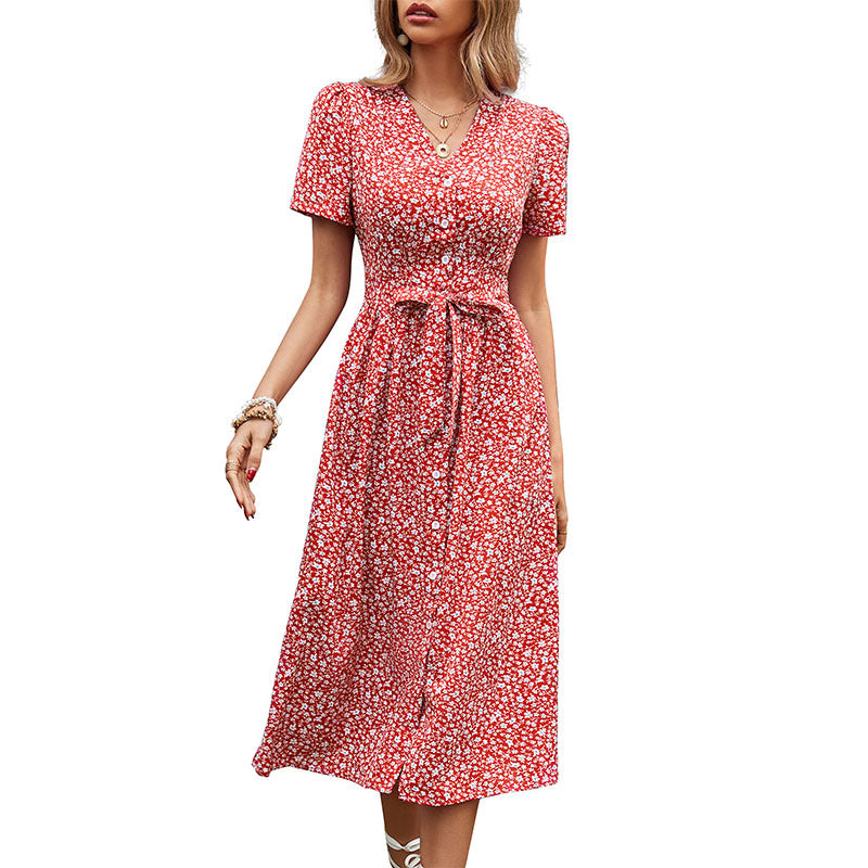 Damen Maxikleid Floralmuster Lässiger Taillengürtel Norvielle