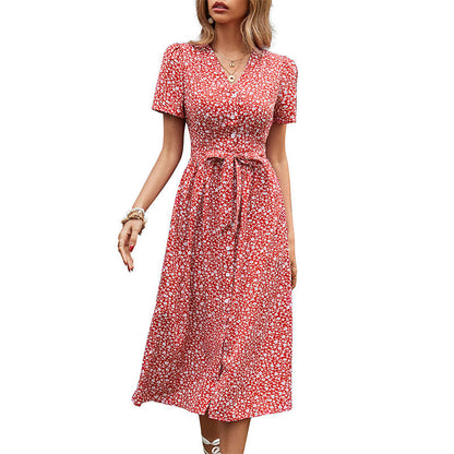 Damen Maxikleid Floralmuster Lässiger Taillengürtel Norvielle