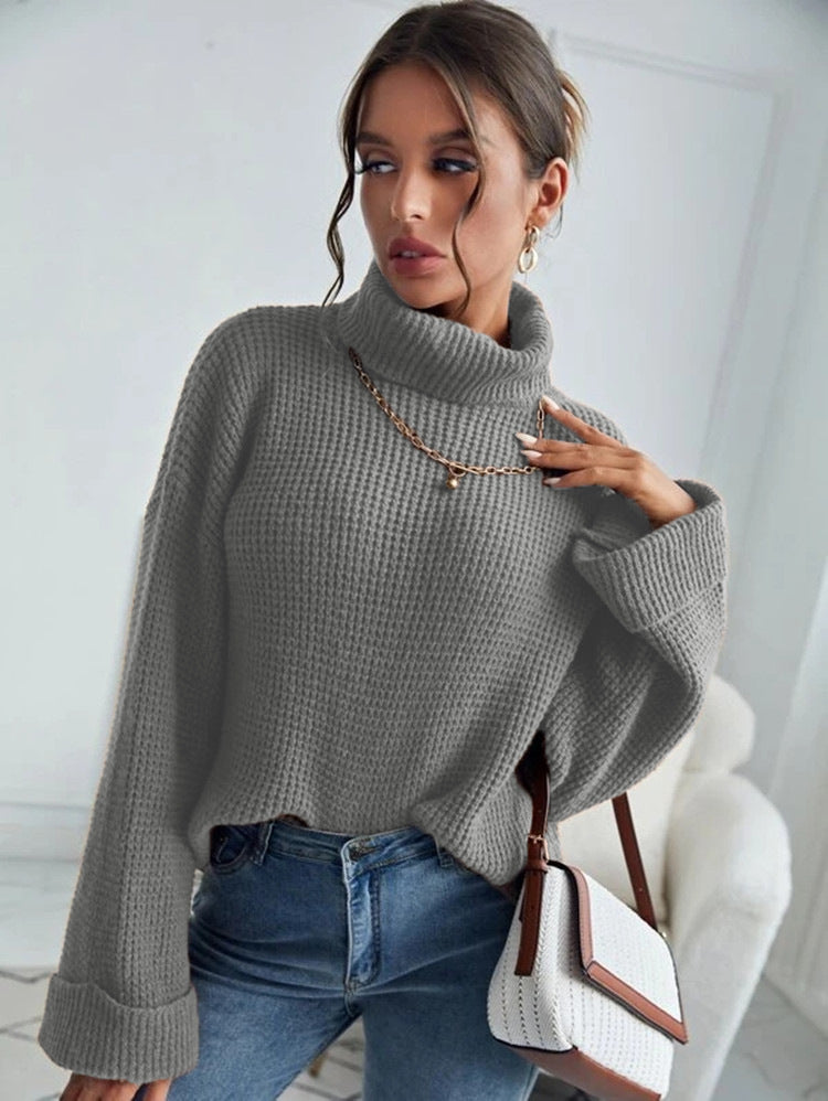 Damen Strickpullover Hochkragen Strukturierte Ärmel Norvielle