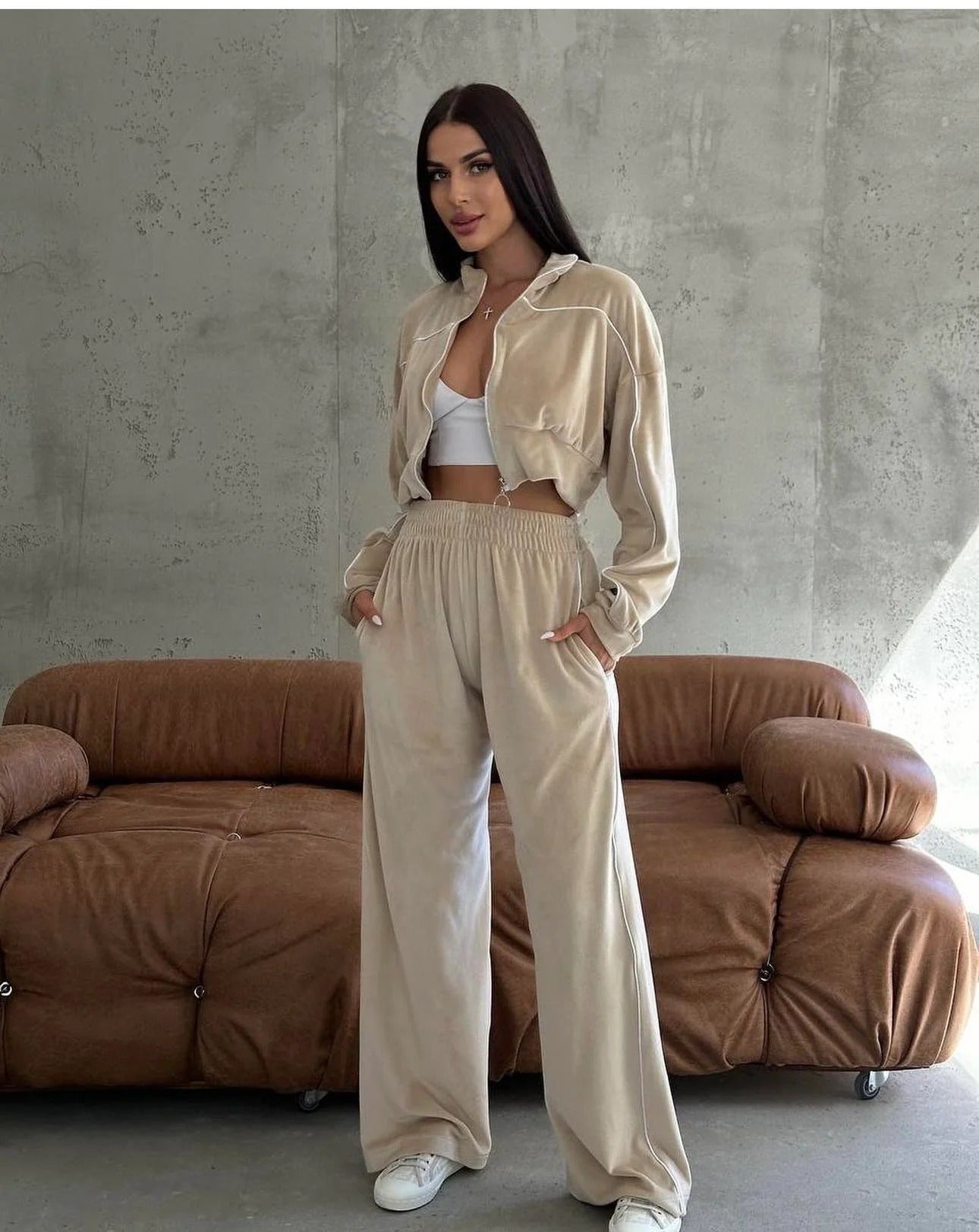 Damen Fleecejacke Set mit lässiger Hose Norvielle
