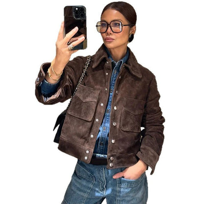 Damen Wildlederjacke Mit Taschen Norvielle