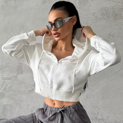 Damen Cropped Kapuzenpullover Modern Reißverschluss Lässig
