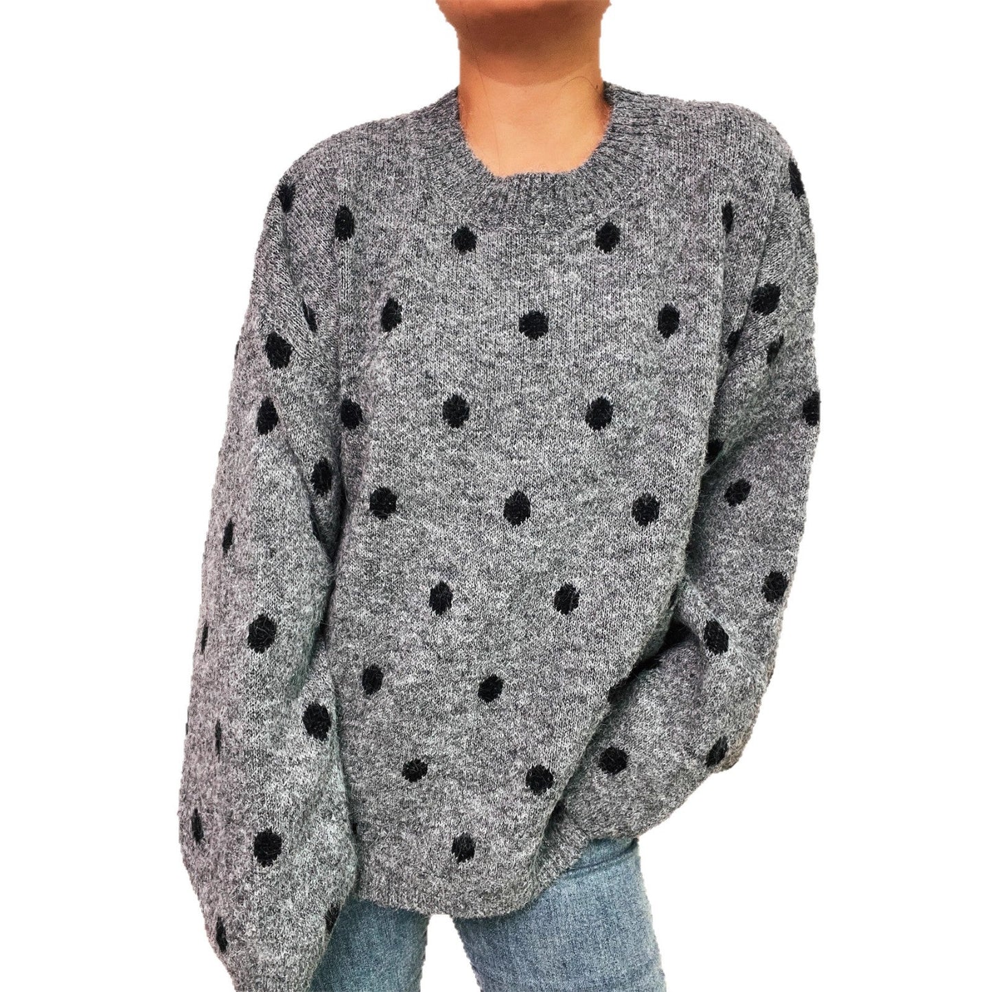 Damen Strickpullover Gemütlich Punktuelles Design Beige