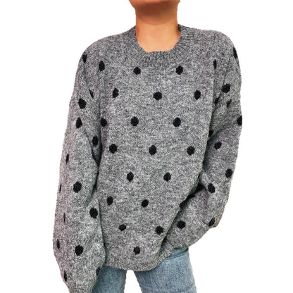 Damen Strickpullover Gemütlich Punktuelles Design Beige