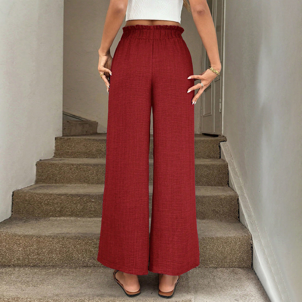 Damenweite Stoffhose mit Gummizug und Bindegürtel Norvielle