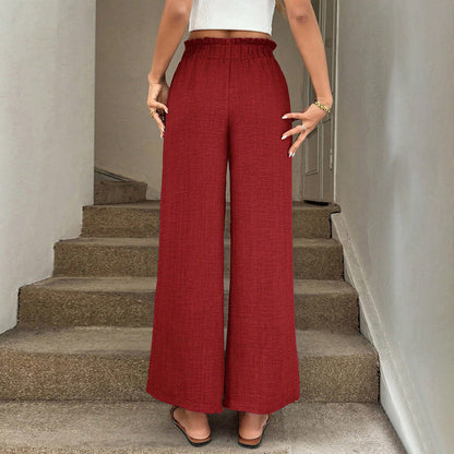 Damenweite Stoffhose mit Gummizug und Bindegürtel Norvielle