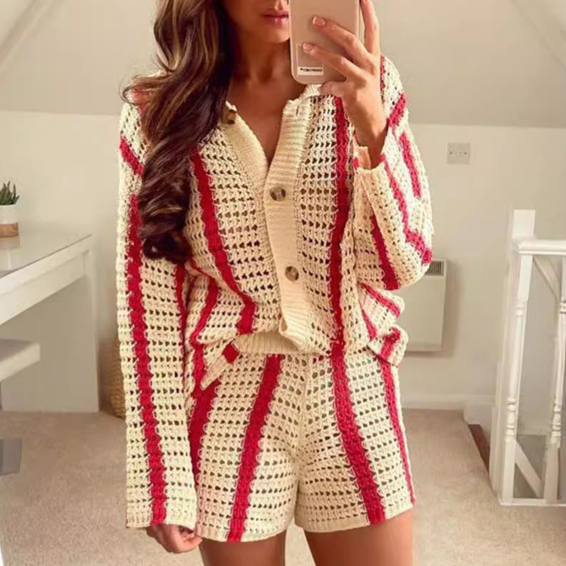 Damen Strickjacke Offene Maschenstruktur Streifenmuster Norvielle
