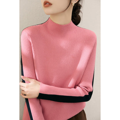 Damen Rollkragenpullover Strukturiert Kontrastärmel Norvielle