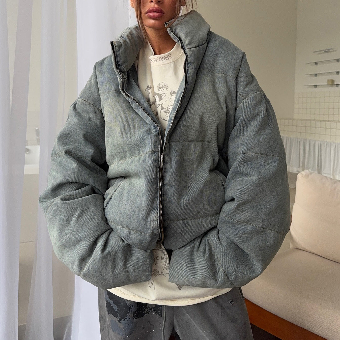 Damen Oversized Steppjacke Hochkragen Norvielle