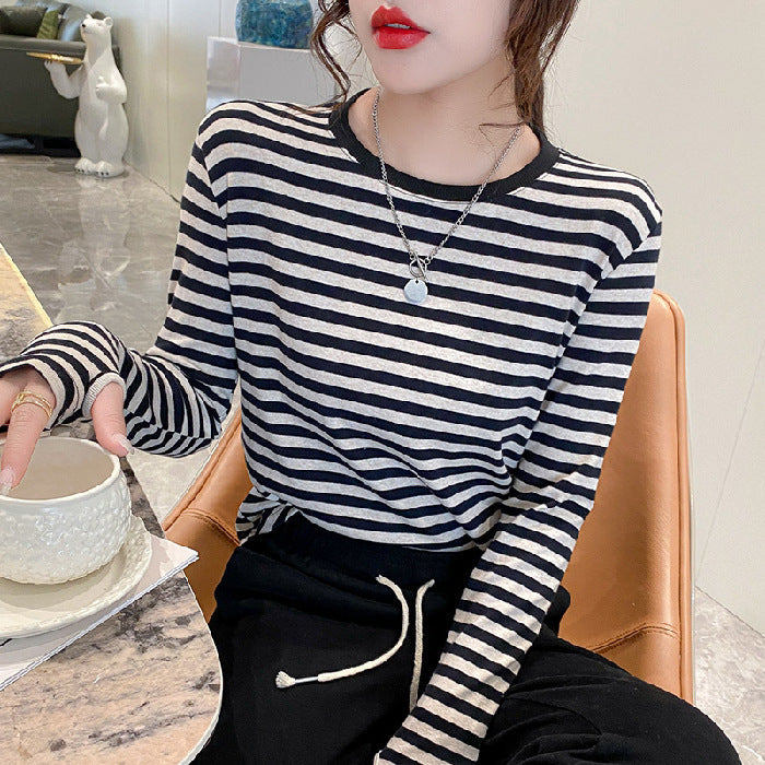 Damen Langarmshirt Gestreift Bequame Ärmel Norvielle