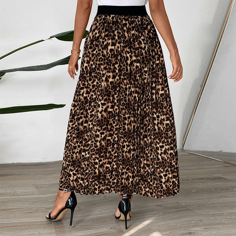 Damen Maxirock Animal-Print Rüschenfalten