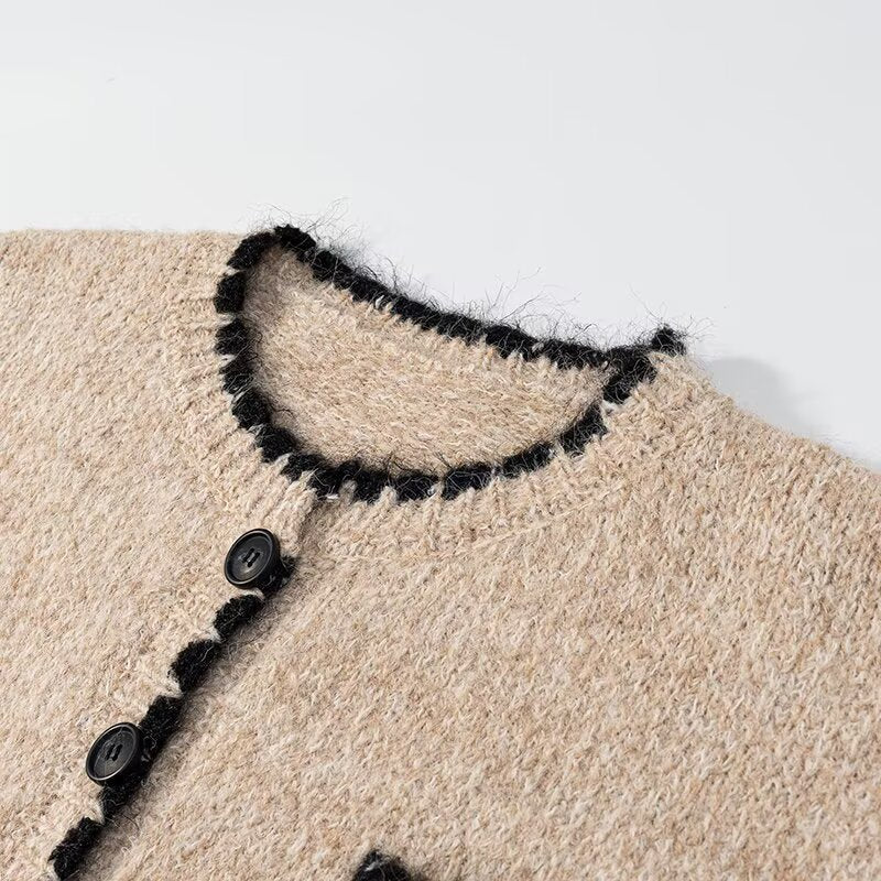 Damen Strickjacke mit Taschen Kontrastdetails Norvielle