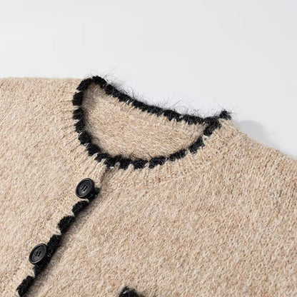 Damen Strickjacke mit Taschen Kontrastdetails Norvielle