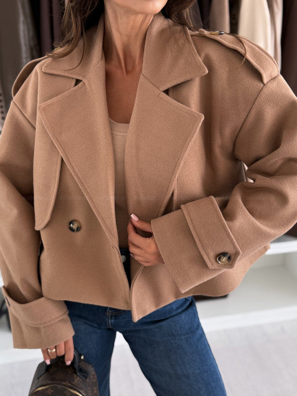 Damen Oversized Wolljacke Breiter Revers Norvielle