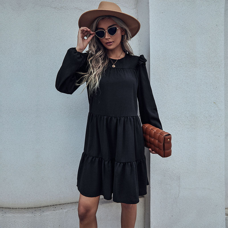 Damen Sommerkleid Leichter Stoff Rüschen Details Pastell