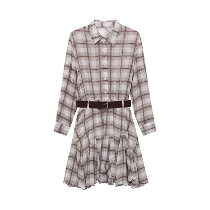 Damen Hemdblusenkleid Karomuster mit Gürtel Norvielle