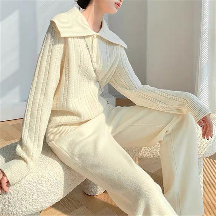 Damen Strickpullover Weiter Kragen Knopfleiste Norvielle