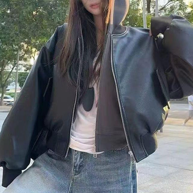 Damen Lederjacke Oversized Urban Norvielle