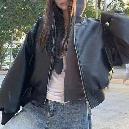 Damen Lederjacke Oversized Urban Norvielle