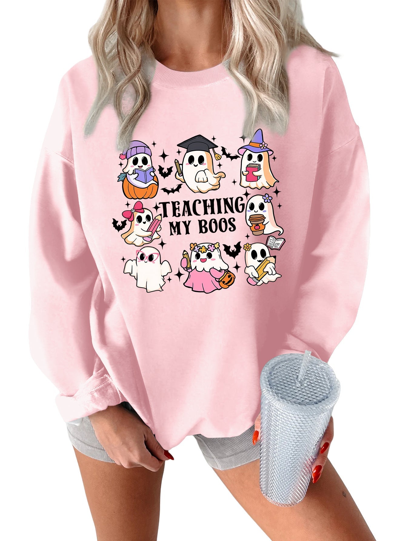 Damen Sweatshirt Halloween-Motiv Lässiger Schnitt Grün