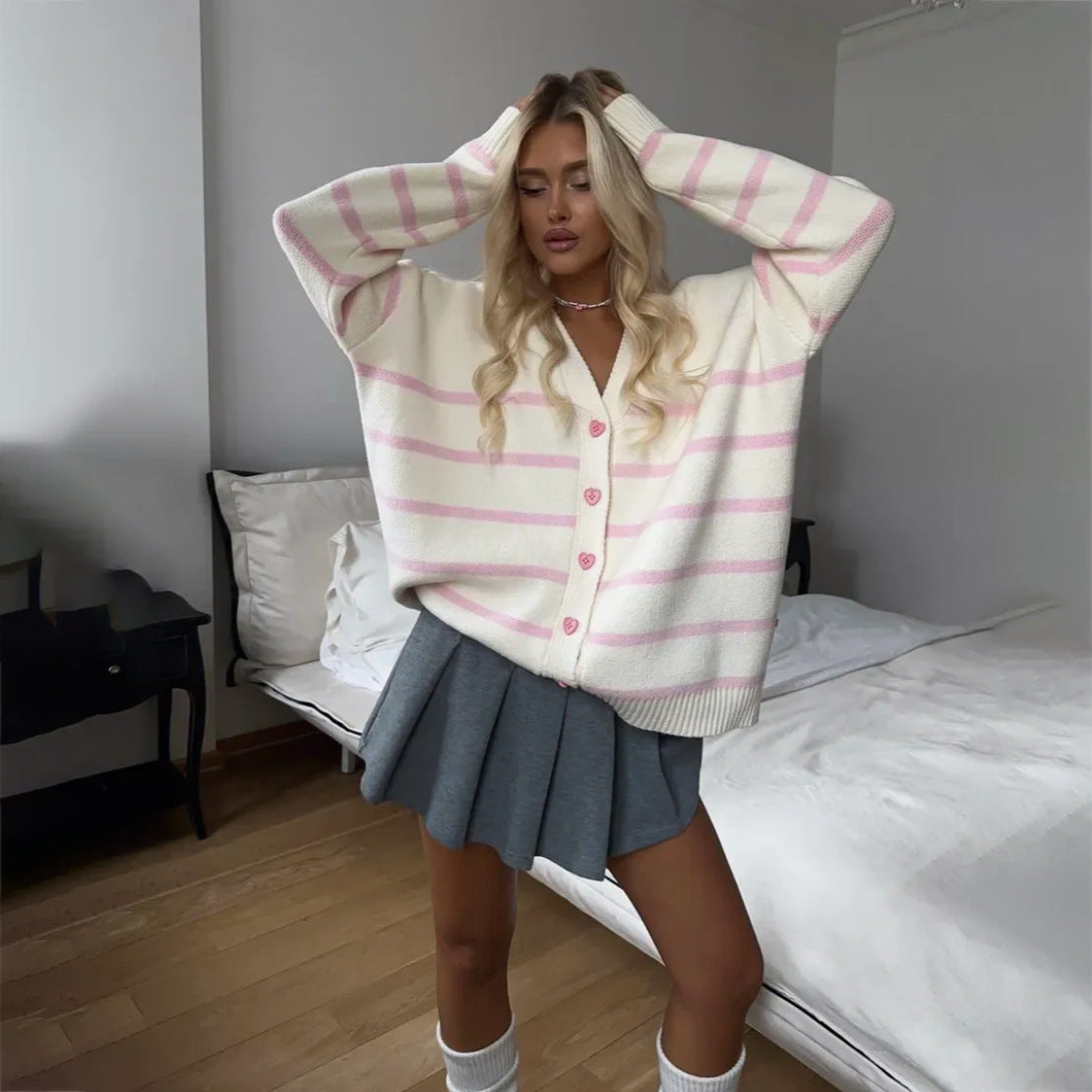 Damen Cardigan Grobgestrickt Streifen Norvielle