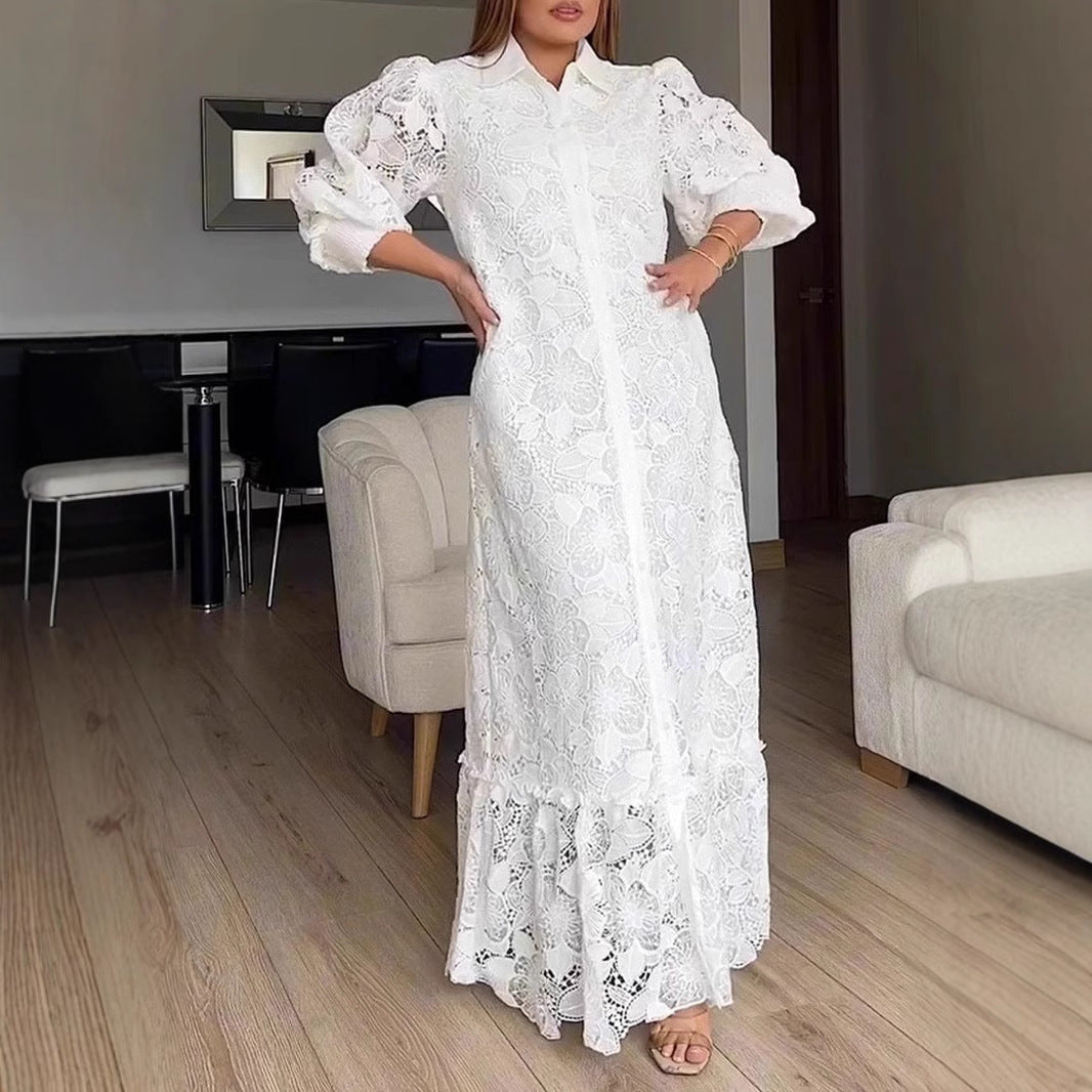 Damen Spitzenmaxikleid mit Voluminösen Ärmeln Norvielle