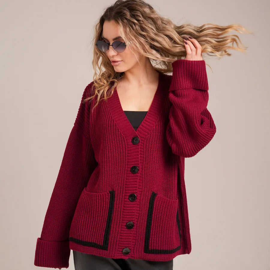 Damen Strickjacke Lässiger Schnitt Mit Taschen Beige